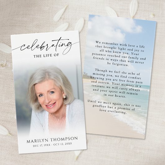 Celebrating the Life Beach Photo Memorial Cards