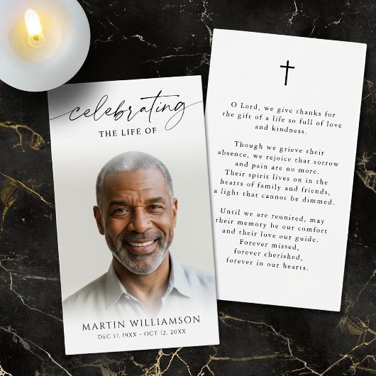 Celebrating the Life of Photo Cross Prayer Card