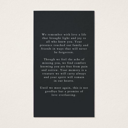 Celebrating the Life Photo Simple Prayer Card (Rückseite)