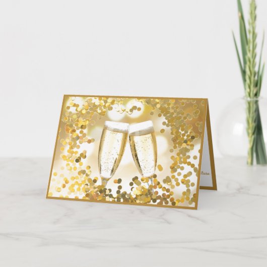 Celebration Champagne Glasses Gold Confetti Karte (Vorderseite)