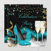 Celebration Champagne Party Aquamarin Blue High He Einladung (Vorne/Hinten)