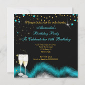 Celebration Champagne Party Aquamarin Blue High He Einladung (Rückseite)