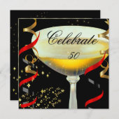 Celebration Champagne Red Gold Black Party Einladung (Vorne/Hinten)