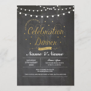 Celebration Dinner Chalk Gold Party Lights Einladung