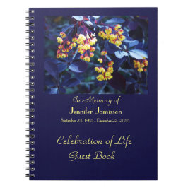 Celebration Life Gästebuch, Goldene gelbe Blumen Notizblock