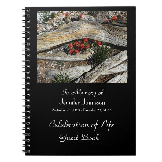 Celebration Life Guest Book, Red Blume Wood Notizblock (Vorderseite)