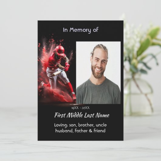 Celebration Life Service Baseball Softball Player Einladung (Stehend Vorderseite)