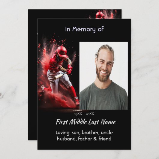 Celebration Life Service Baseball Softball Player Einladung (Vorne/Hinten)