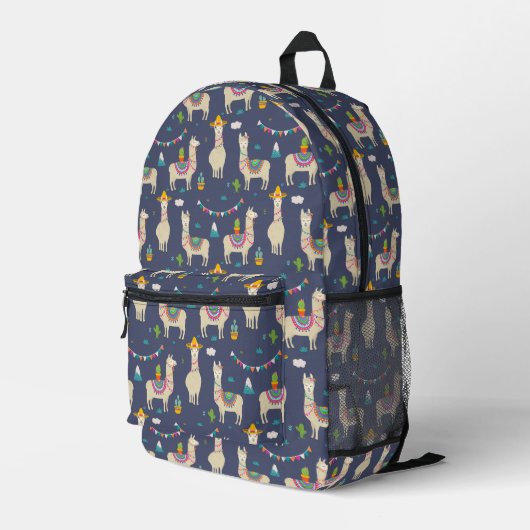 Celebration Llama Pattern Bedruckter Rucksack (Rückseitige Ecke Rechts)