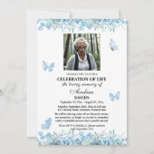 Celebration Of Life 1 Photo Funeral Blue Floral Einladung (Vorderseite)