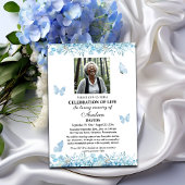 Celebration Of Life 1 Photo Funeral Blue Floral Einladung