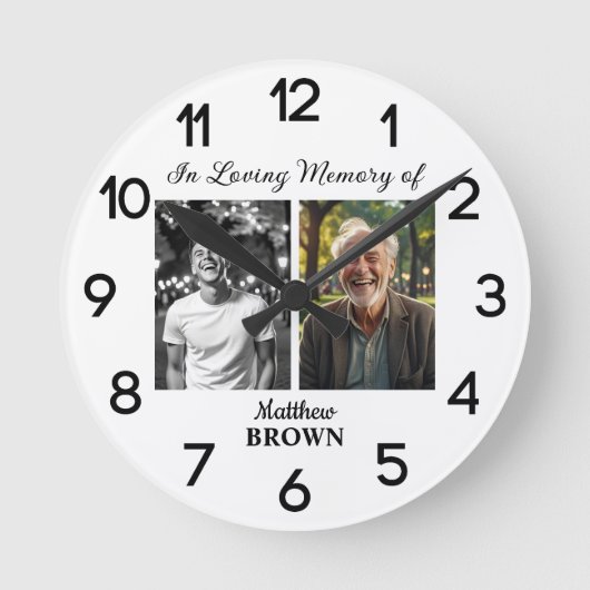 Celebration Of Life 2 Photos Funeral White Runde Wanduhr (Vorderseite)