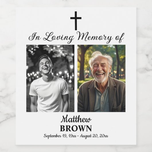 Celebration Of Life 2 Photos Funeral White Weinetikett (Einzelnes Label)