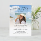 Celebration of Life Beach Photo Funeral Einladung (Stehend Vorderseite)