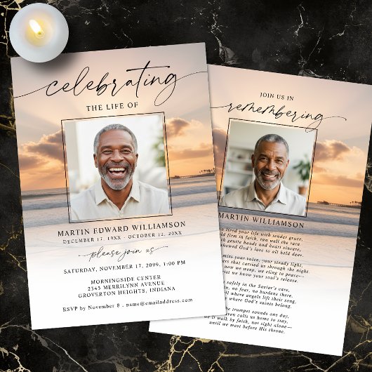 Celebration of Life Beach Sunset Photo Invitation Einladung
