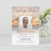 Celebration of Life Beach Sunset Photo Invitation Einladung (Stehend Vorderseite)