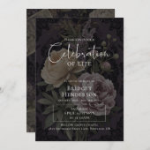 Celebration of Life Dark Moody Floral Funeral Einladung (Vorne/Hinten)