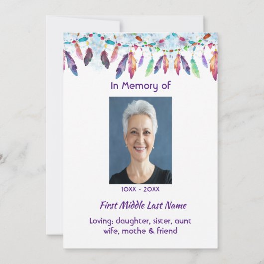 Celebration of Life Feathers Boho Tribal Native Einladung (Rückseite)