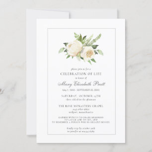 Celebration of Life Funeral Memorial White Floral Einladung