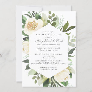 Celebration of Life Funeral Memorial White Floral Einladung