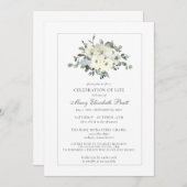 Celebration of Life Funeral Memorial White Floral Einladung (Vorne/Hinten)