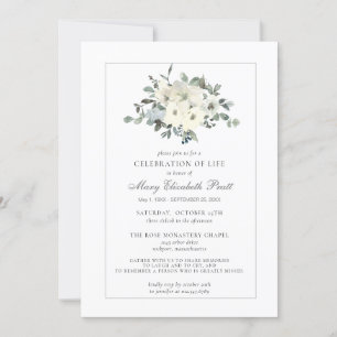 Celebration of Life Funeral Memorial White Floral Einladung