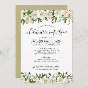 Celebration of Life Funeral Memorial White Floral Einladung