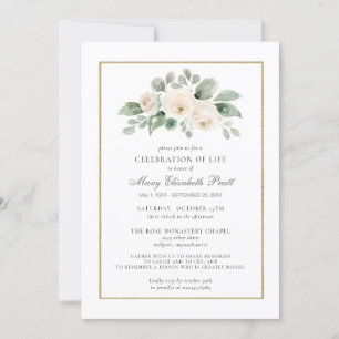 Celebration of Life Funeral Memorial White Floral Einladung