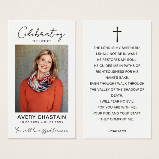 Celebration Of Life Funeral Photo Prayer Cards (Vorne & Hinten)