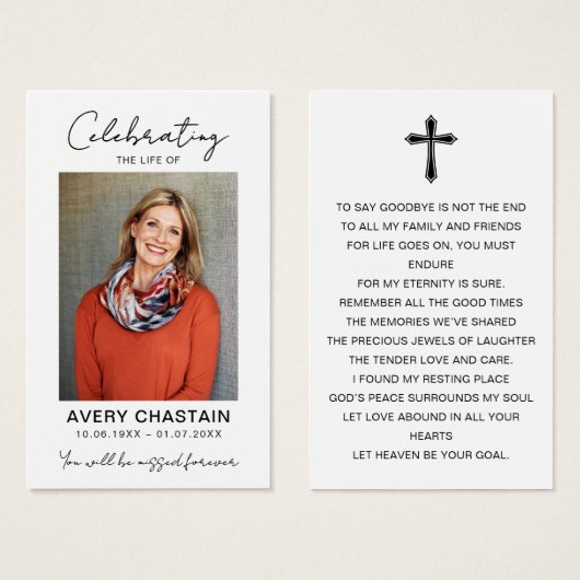 Celebration Of Life Funeral Photo Prayer Cards (Vorne & Hinten)