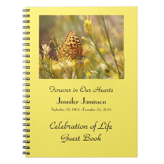 Celebration of Life Guest Book, Yellow Butterfly  Notizblock (Vorderseite)