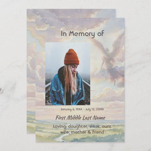 Celebration of Life Invite Angel Sky Clouds Einladung (Vorne/Hinten)