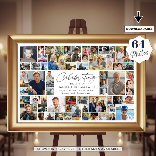 Celebration of Life Memorial 64 Photo Collage Poster