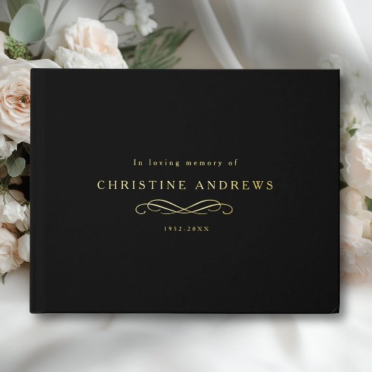 Celebration of Life Memorial–Elegant Minimal Black Gästebuch