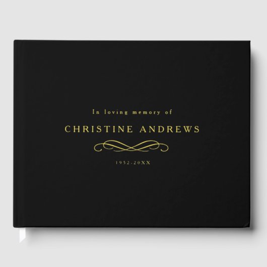Celebration of Life Memorial–Elegant Minimal Black Gästebuch (Vorderseite)
