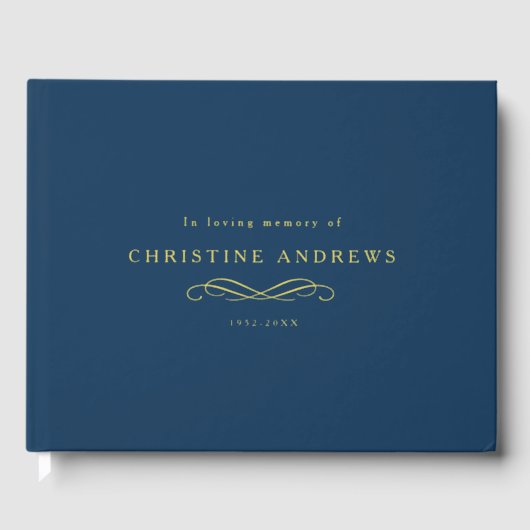 Celebration of Life Memorial–Elegant Minimal Blue Gästebuch (Vorderseite)