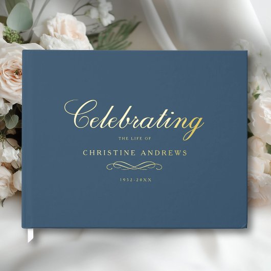 Celebration of Life Memorial–Elegant Minimal Blue Gästebuch