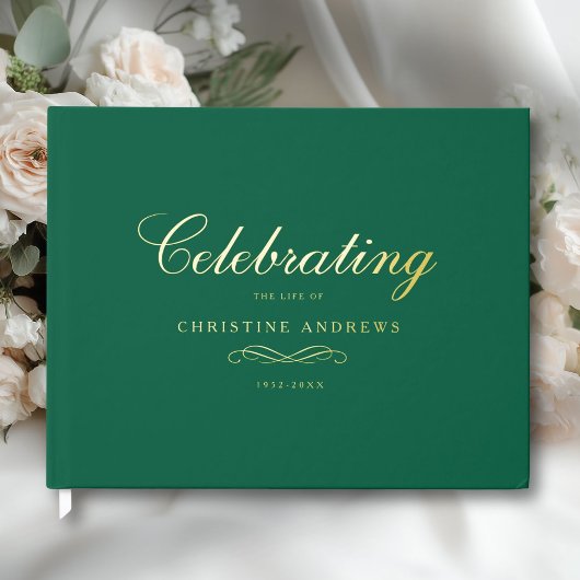 Celebration of Life Memorial–Elegant Minimal Green Gästebuch