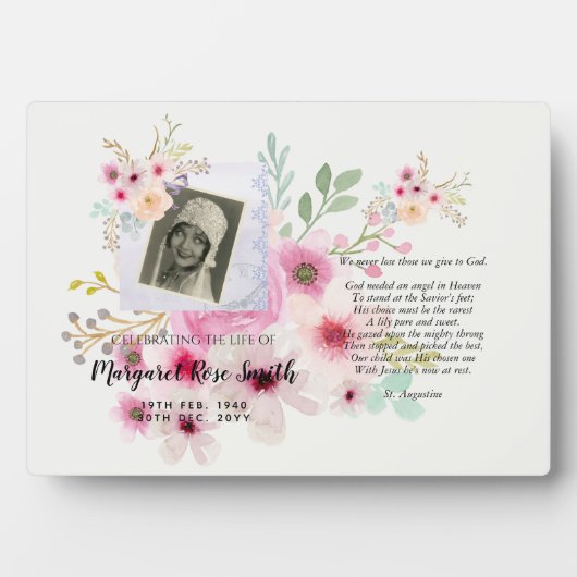 Celebration of Life Memorial Gift ADD FOTO VERSE Fotoplatte (Vorderseite)