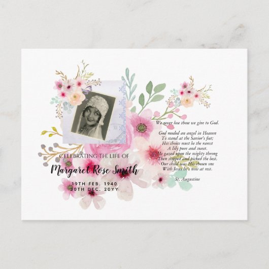 Celebration of Life Memorial Gift ADD FOTO VERSE Postkarte (Vorderseite)