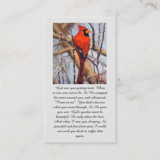 Celebration of Life Oil Cardinal Sympathy Card Visitenkarte (Vorderseite)