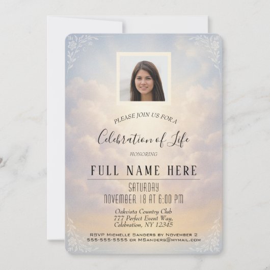 Celebration of Life - Peaceful Clouds Einladung (Vorderseite)