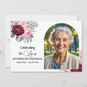 Celebration Of Life Peonies Photo Funeral Einladung (Vorderseite)