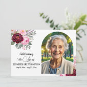 Celebration Of Life Peonies Photo Funeral Einladung (Stehend Vorderseite)