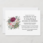 Celebration Of Life Peonies Photo Funeral Einladung (Rückseite)