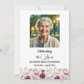 Celebration Of Life Peonies Photo Funeral  Einladung (Vorderseite)