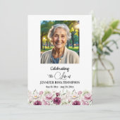 Celebration Of Life Peonies Photo Funeral Einladung (Stehend Vorderseite)