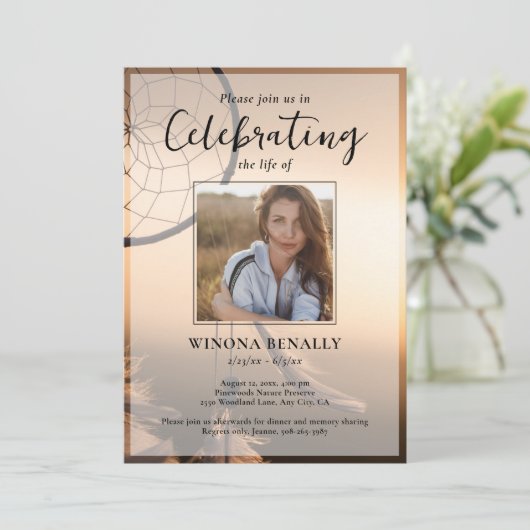 Celebration of Life Photo, Dream Catcher, Funeral Einladung (Stehend Vorderseite)