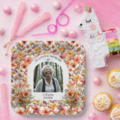 Celebration Of Life Photo Funeral Colorful Floral Pappteller (Party)