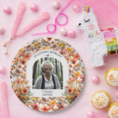 Celebration Of Life Photo Funeral Colorful Floral Pappteller (Party)